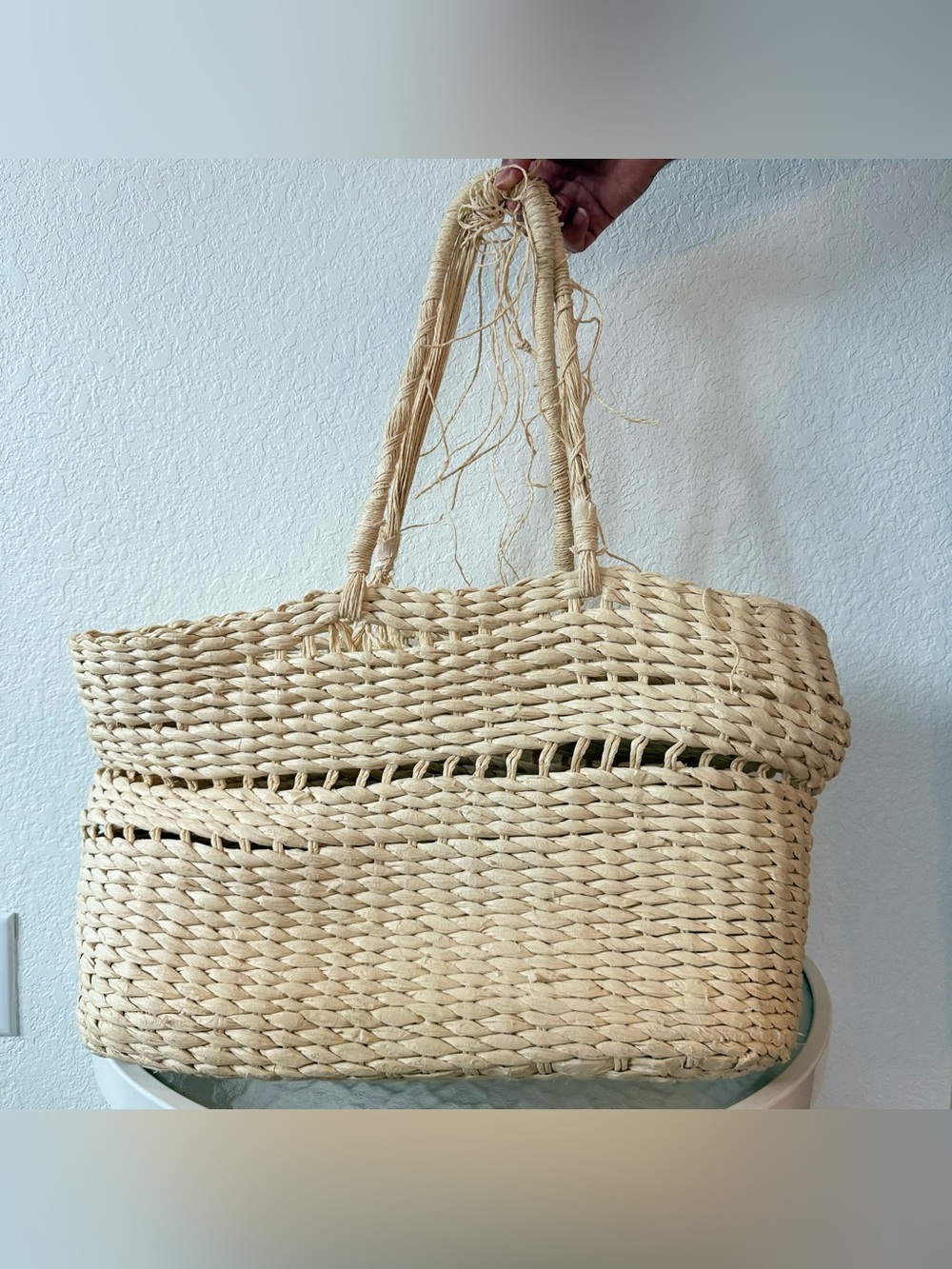 LARGE Woven Straw Tote Bag - Natural